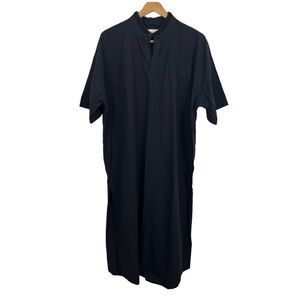 Rochambeau Designer Men’s Black Long Shirt Dress High Neck Round Hem Size Large